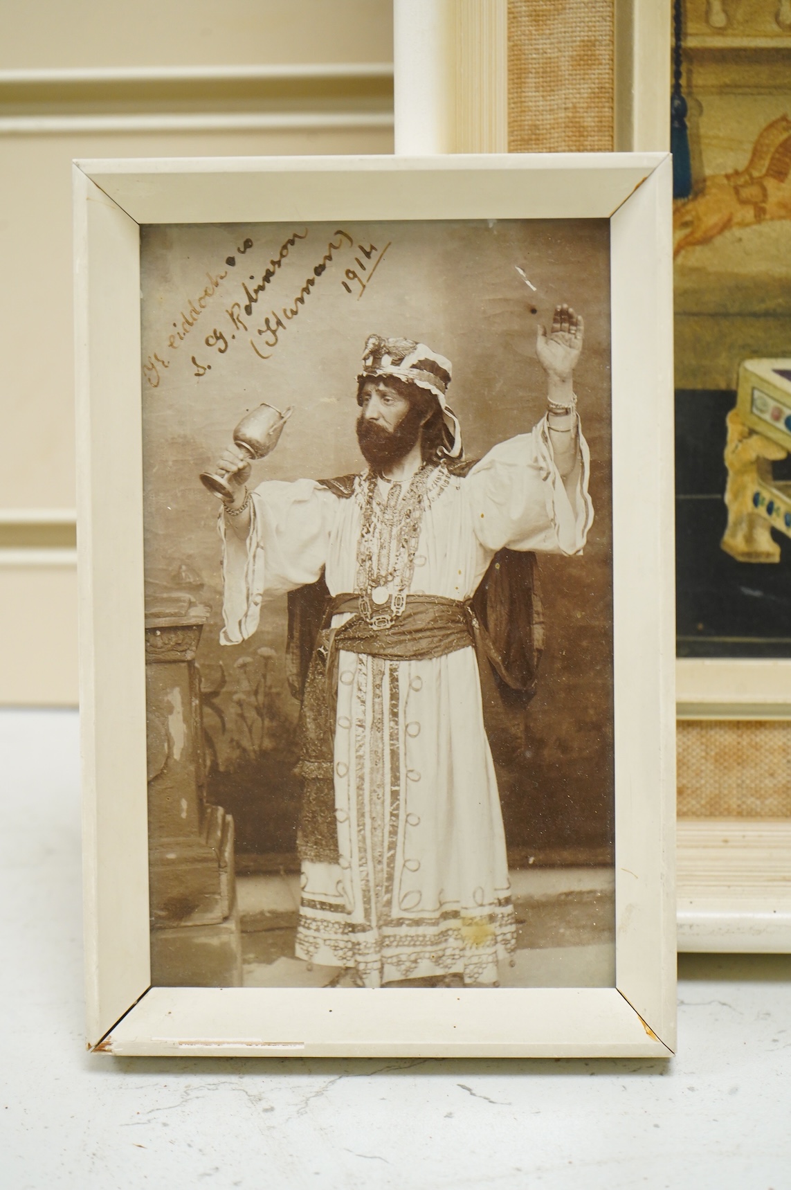 Moses Williams, Portrait of an Egyptian actor, signed and dated 1911, watercolour, together with a black and white photograph of the actor, indistinctly inscribed and dated 1914, largest 37 x 33cm